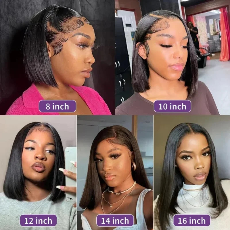13x4 Short Bob Straight 13x4 Transparent Lace Front Wig 200% Density Human Hair Pre Plucked Wigs For Black Women 12 16 Inch
