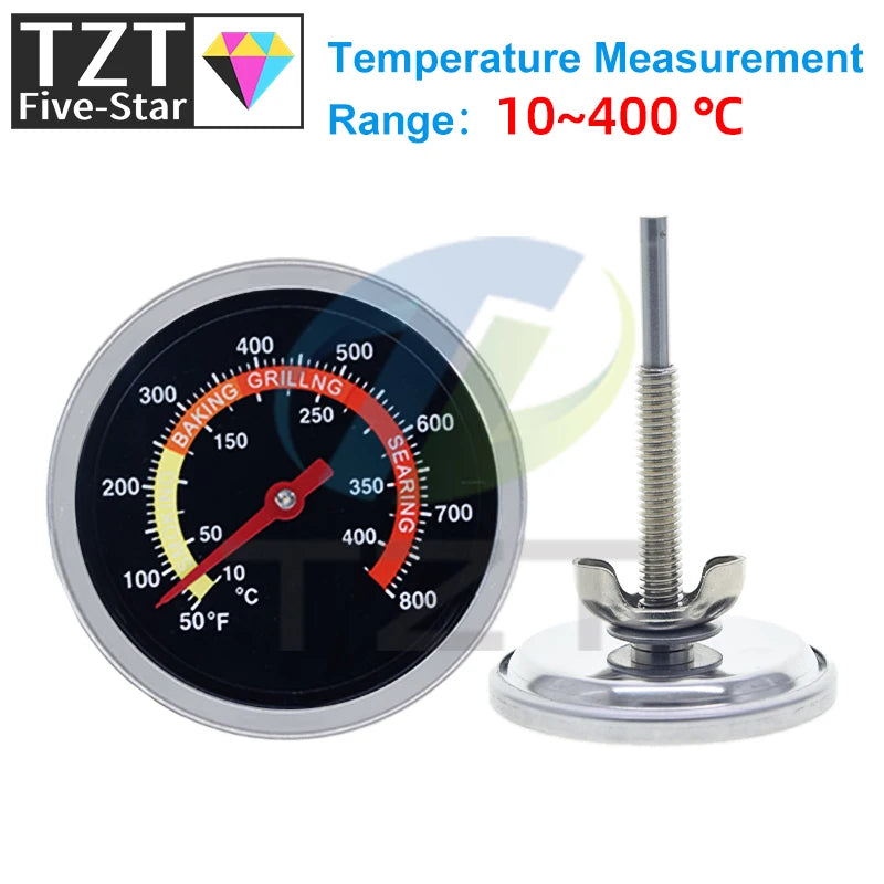GREATZT 60mm Stainless Steel Pizza Oven Thermometer Baking Food Meat 10-400 Degrees Celsius Grill Barbecue Stove Thermograph