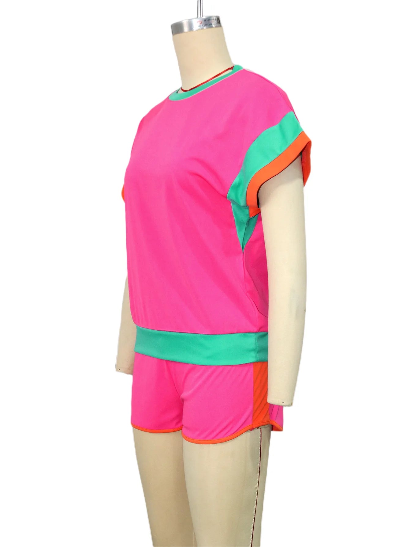 New Patchwork Casual Sporty 2 Piece Sets Women 2025 Summer Trend O-Neck Short Sleeve Tops And Shorts Matching Fitness Tracksuits
