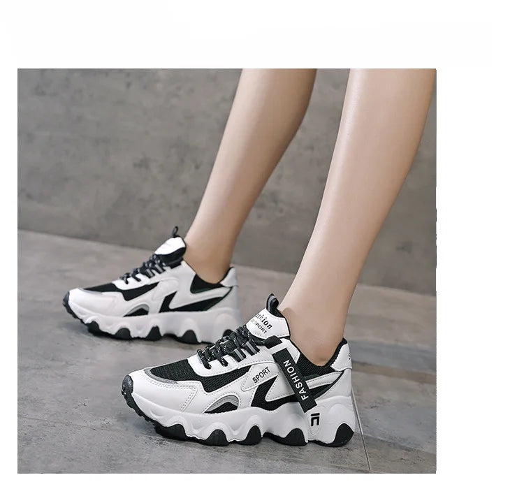 Zapatillas Mujer Sneakers Trendy Mesh Platform Sneakers Leather Shoes Breathable Socofy Casual Sports Shoes Women Flats 2023