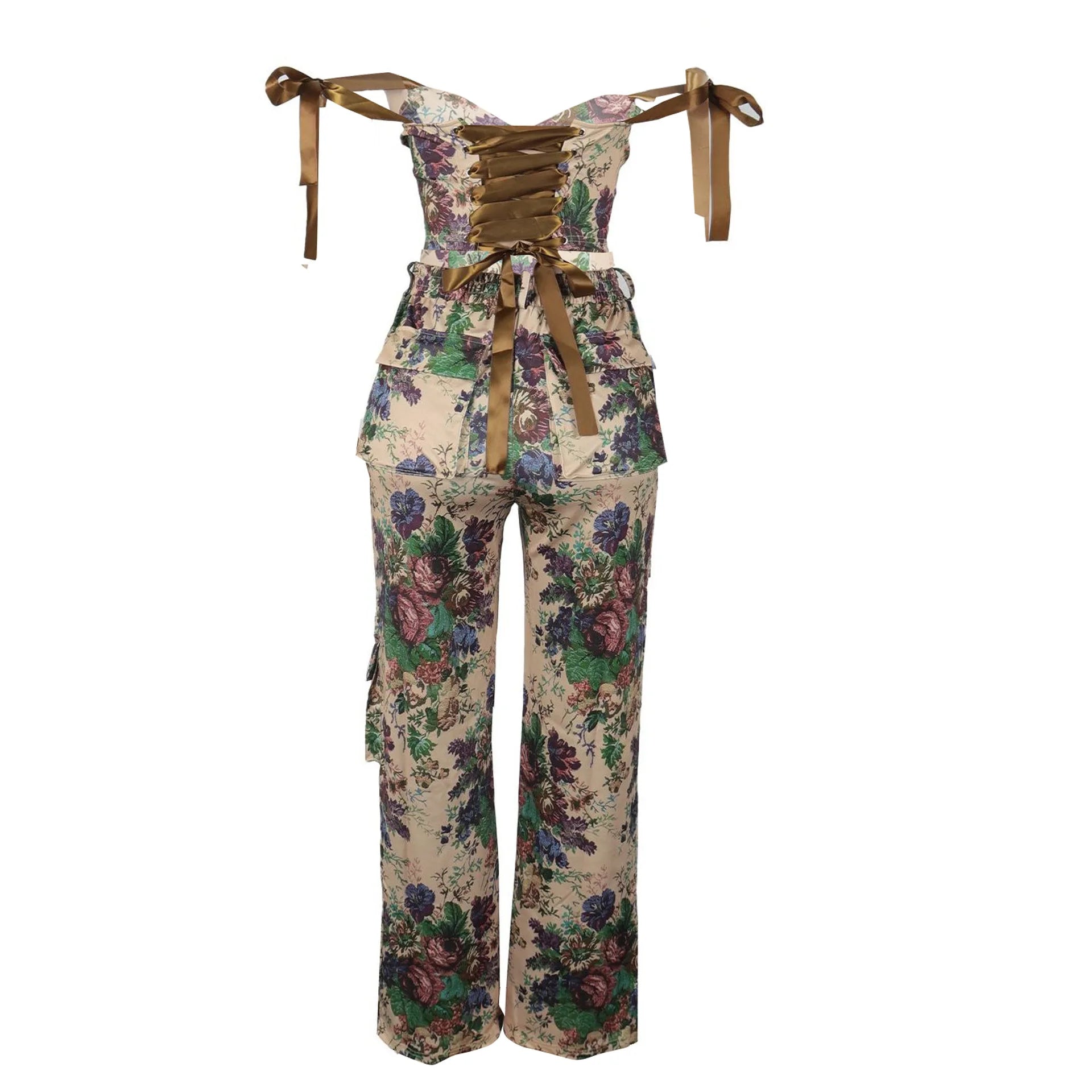 Two Pieces Women Pant Sets Print Matching Set Drawstring Pockets Sleeveless Top Elastic Waist Pants Slim Fit Casual 2026 Spring