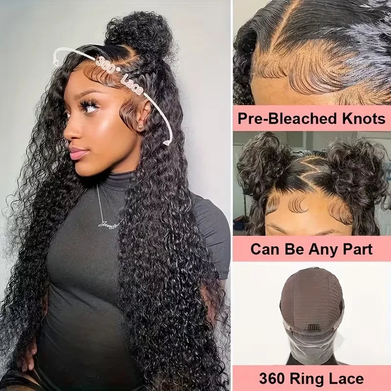 Deep Wave Invisible Strap 360 Full Lace Wig Curly Human Hair Adjustable Drawstring Hd Lace 360 Glueless Wig Brazilian Water Wave