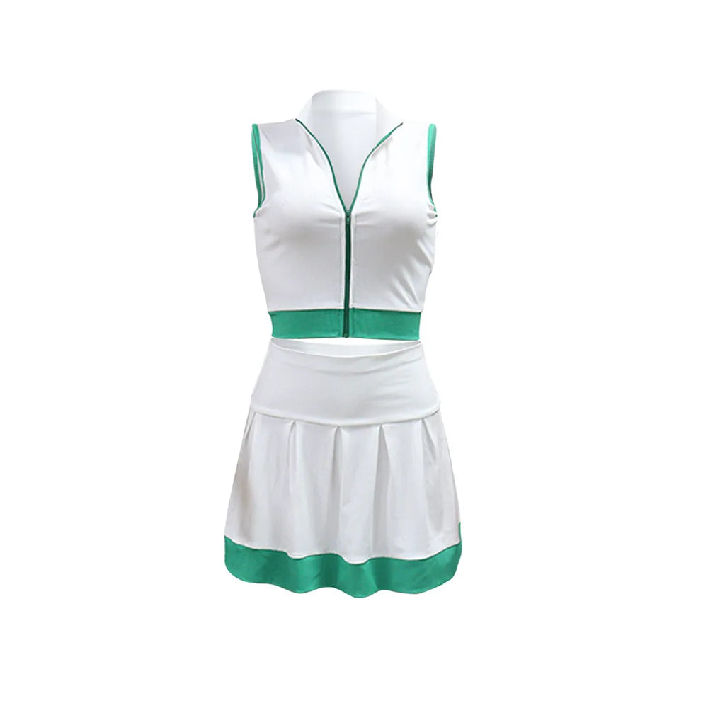 Women Two Piece Sets Shorts Skirt Set Zipper Sleeveless Sexy Tops Short Skirts A Line High Waist Y2k Streetwear Elegant Work