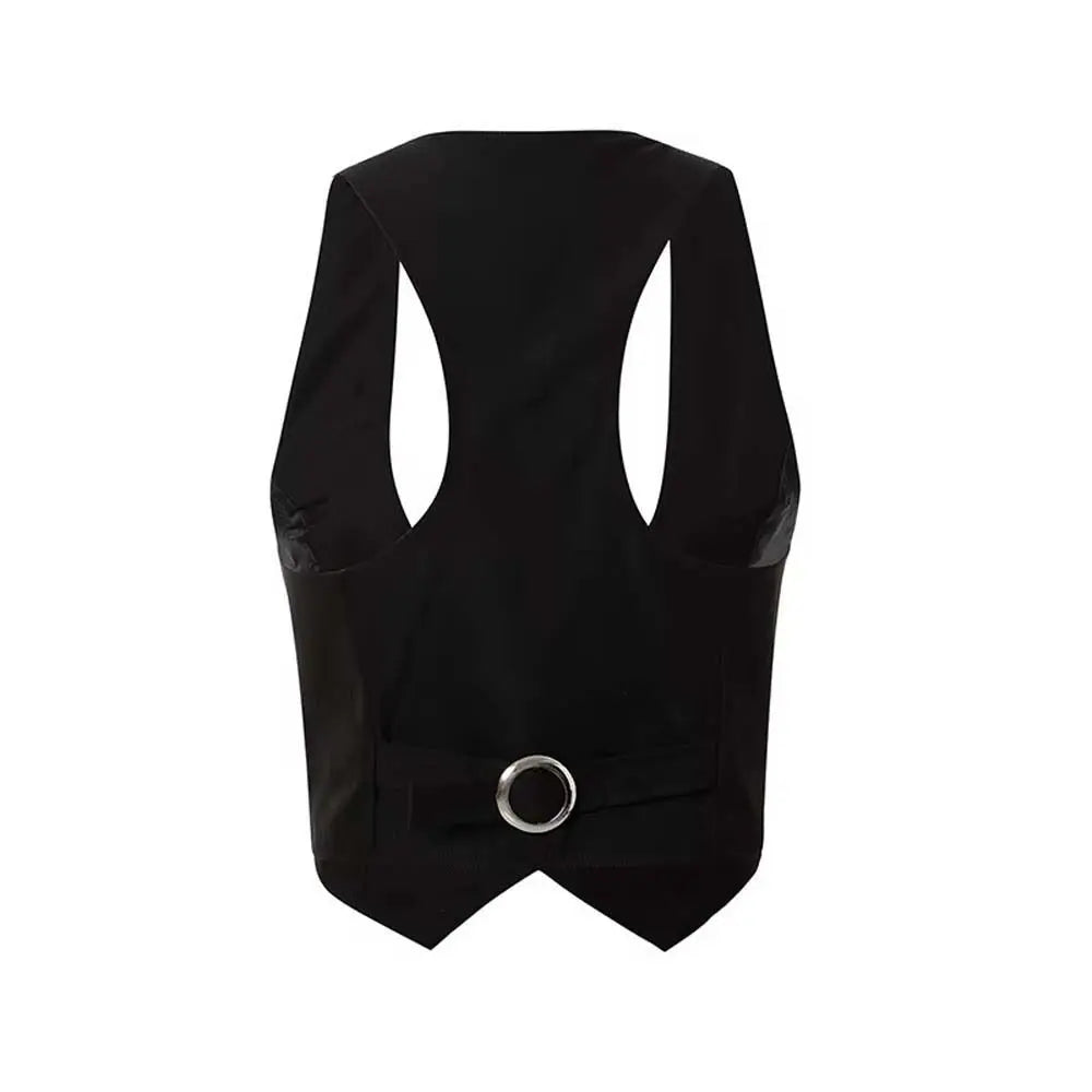 Sleeveless Women Waistcoat Cropped Tops Suit Vest Buttons Breasted Vest Jacket Dressy Waistcoat Punk Style Corsetier