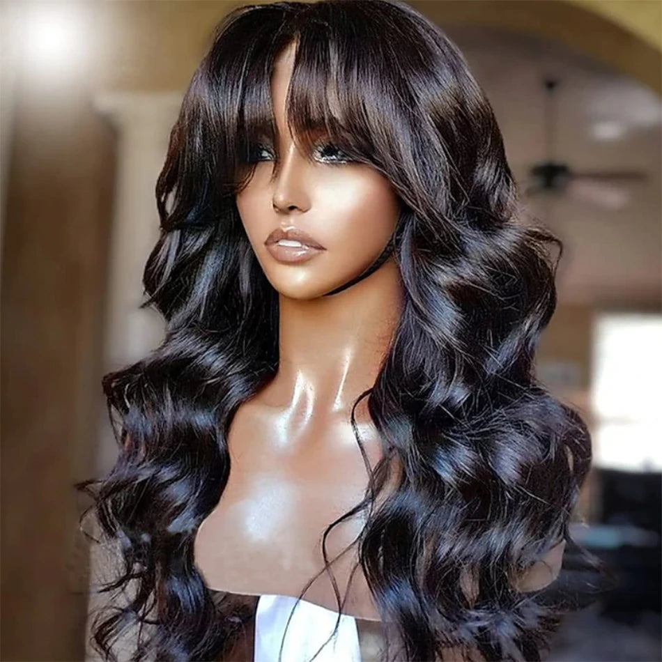 Wear Go Glueless Loose Body Wave Human Hair Wig With Bangs Full Machine Made With Bangs Brazilian Body Wave Wig Cheap On Sale