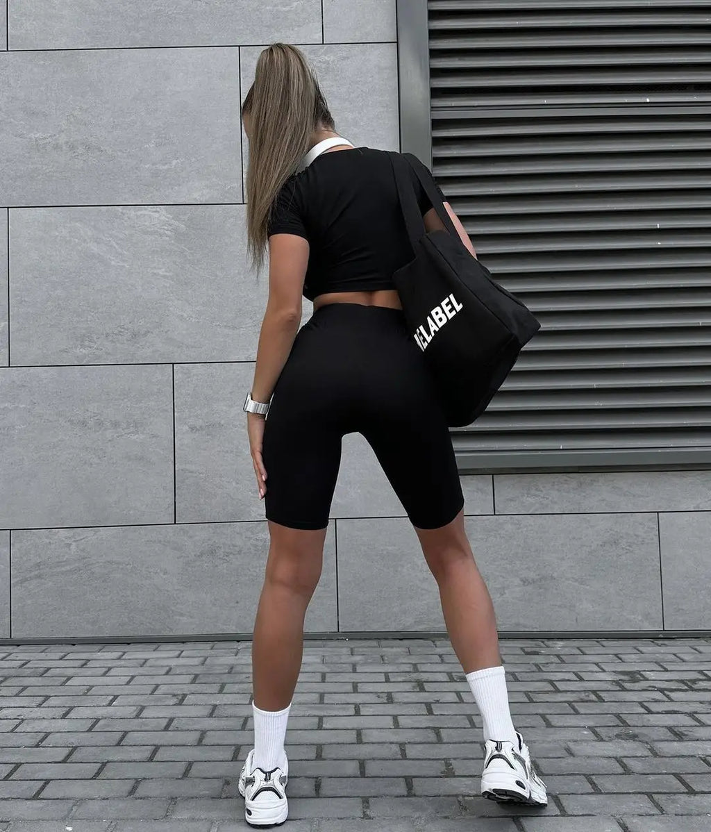 Spring Autumn Black 2 Two Peice Sets Tracksuit Women Outfits Long Sleeve Crop Top Trousers Skinny Sports Yoga Sets Itness Wear