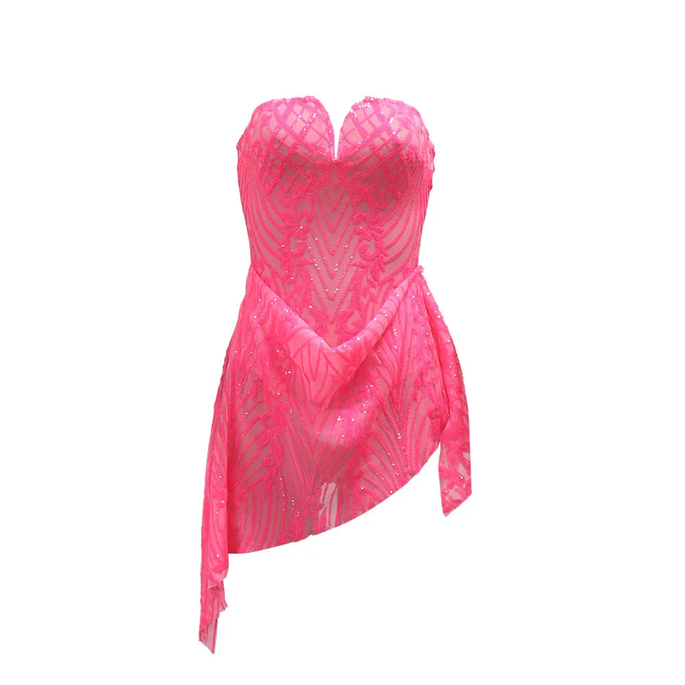 Sequin Ruffle Dress Lady Sexy Party Bodycon Evening Dresses 2024 Women Summer Clothes Elegant Luxury Birthday Club Mini Dresses