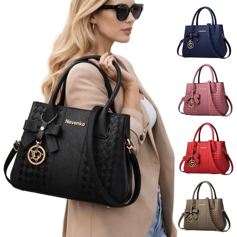 Casual PU Leather Shoulder Bags with Pendant Solid Color Ladies Handbags Large Capacity Embossed Crossbody Bag