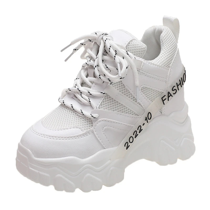 Comemore Women Sneakers Chunky Breathable Mesh Casual Shoes Platform Wedge Heels Sports Pink Shoe 2023 New Spring Autumn Fashion