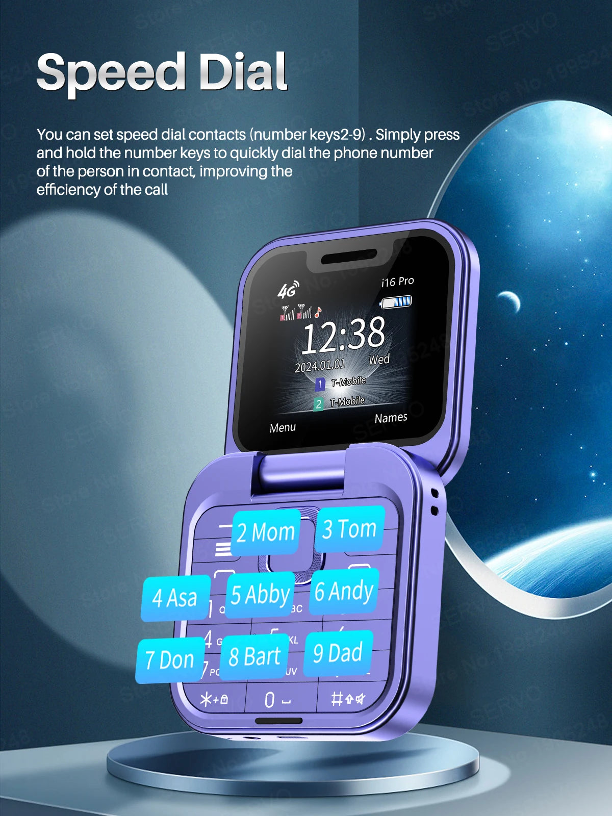 SERVO i16 Pro 4G LTE Mini Flip Mobile Phone Dual SIM Standby Call Recording Speed Dial FM Radio Blacklist Small Fold Cellphones
