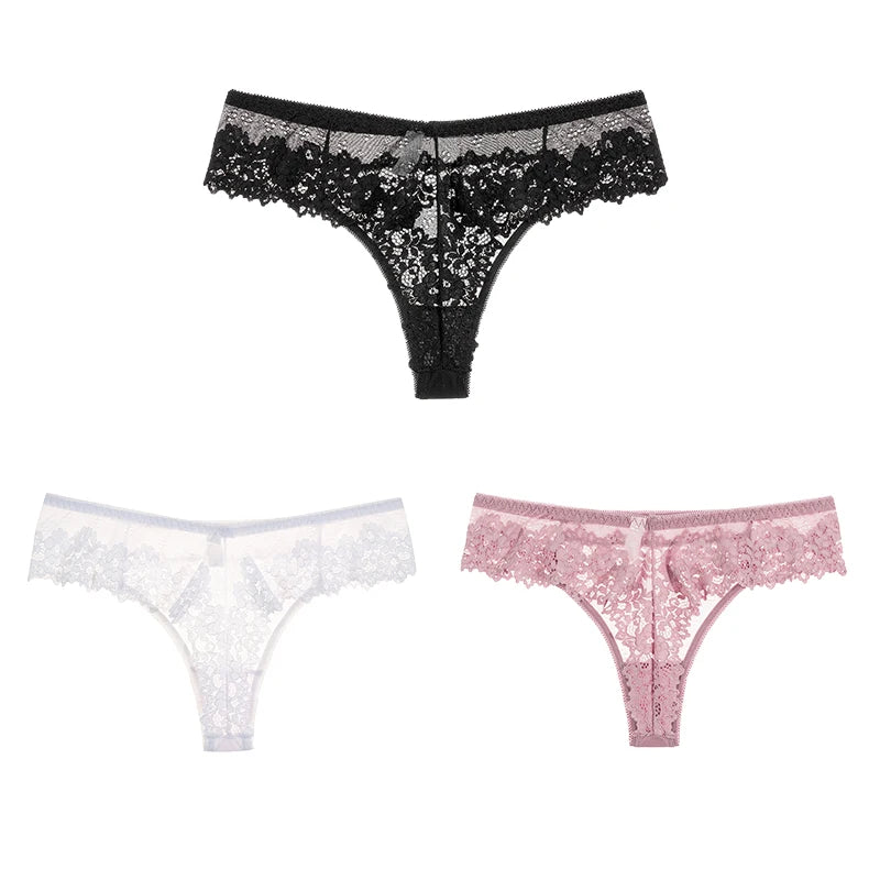 3Pcs/Lot Women‘s Sexy Lace Lingerie Temptation Low-waist Panties Embroidery Thong Hollow Out Breathable G-string Underpants