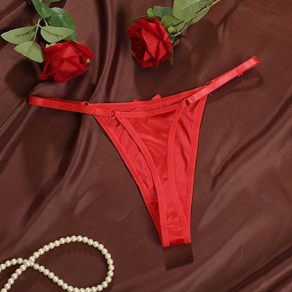 New Adjustable Girls G-Strings Pants Satin Cotton Crotch T-Back Women's Sexy Thin Strap Bow Underwear Plus Size