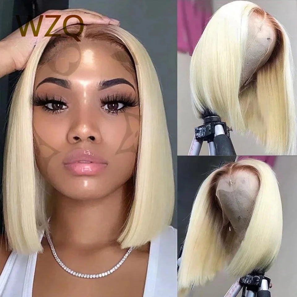 13x4 Ombre 613 HD Lace Frontal Wig 180% Short Bob Straight Lace Front Wigs Human Hair Pre Plucked Transparent Lace Wig For Women