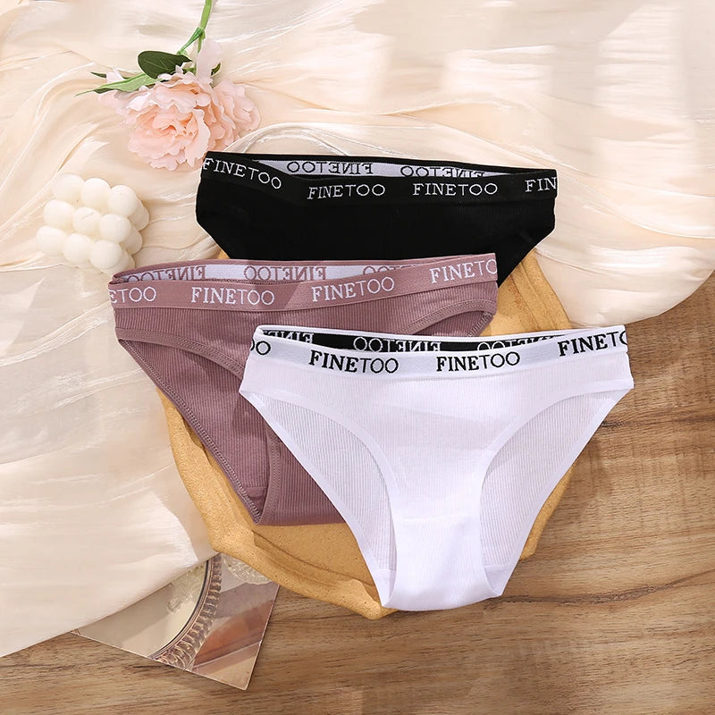 FINETOO 6Pcs Women Cotton Panties M-2XL Striped Underwear Letter Belt Briefs Female Low Waist Lingerie Stretchy Solid Lingerie