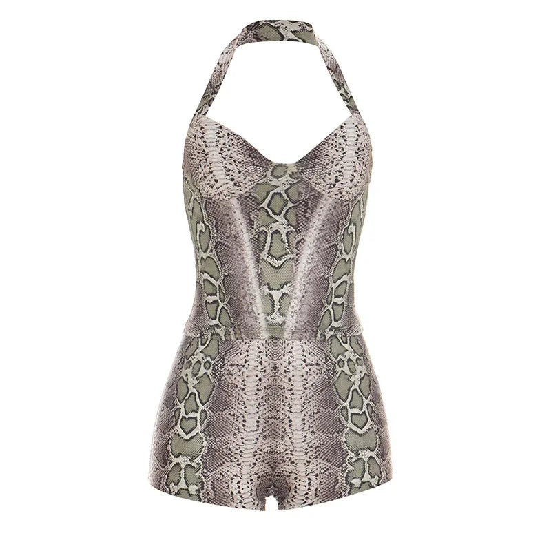 Sexy 2 Piece Short Sets Women Animal Print Summer Club Party Outfit Halter Backless Crop Top Shorts Two Piece Matching Set Gift