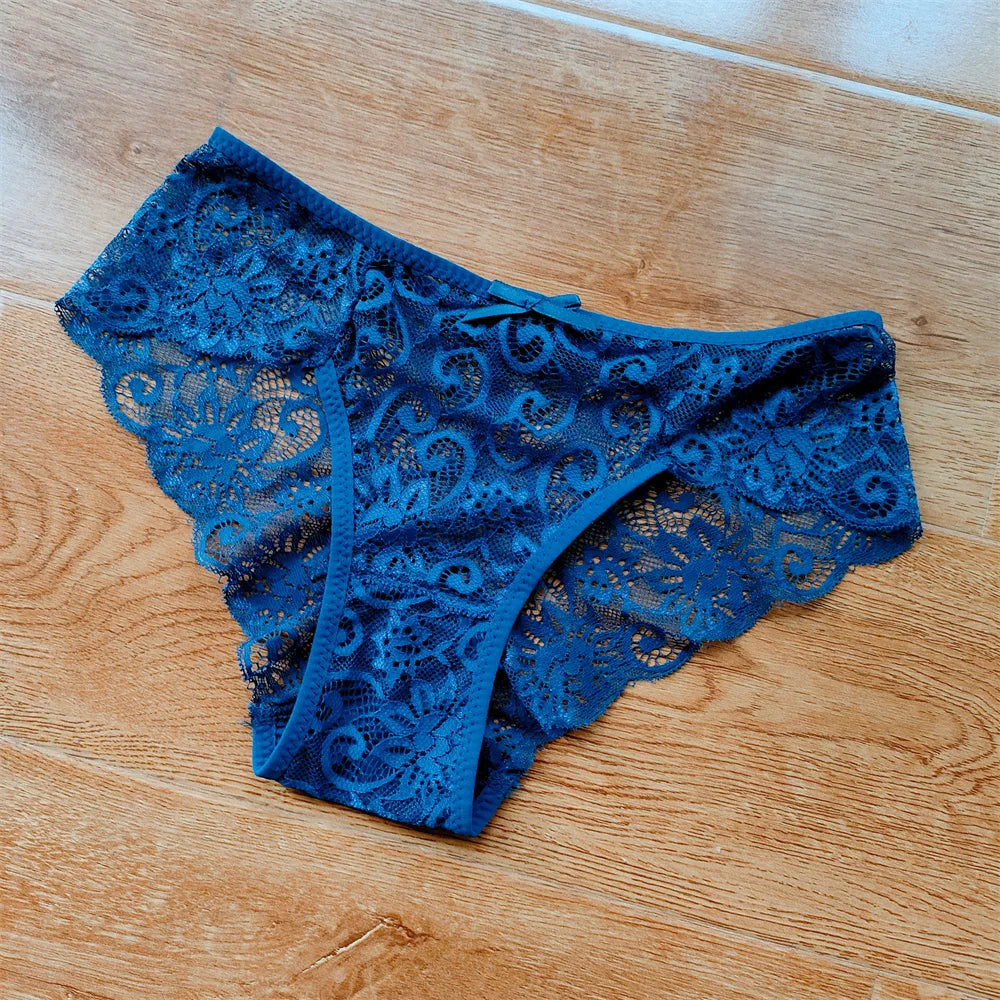 3Pcs/Set Sexy Panties Women Perspective Lace Underwear Hollow Out Breathable Briefs Cute Bow Intimates Lingerie Ladies Underpant