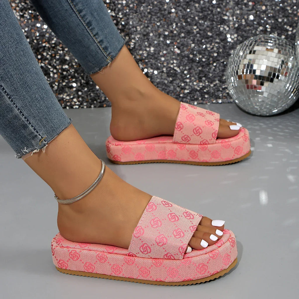 Women Platform Slippers 2024 Summer Slides Women Shoes Designer Flat Sandals Outdoor Floral Sandals Ladies Beach Shoes Sandalias