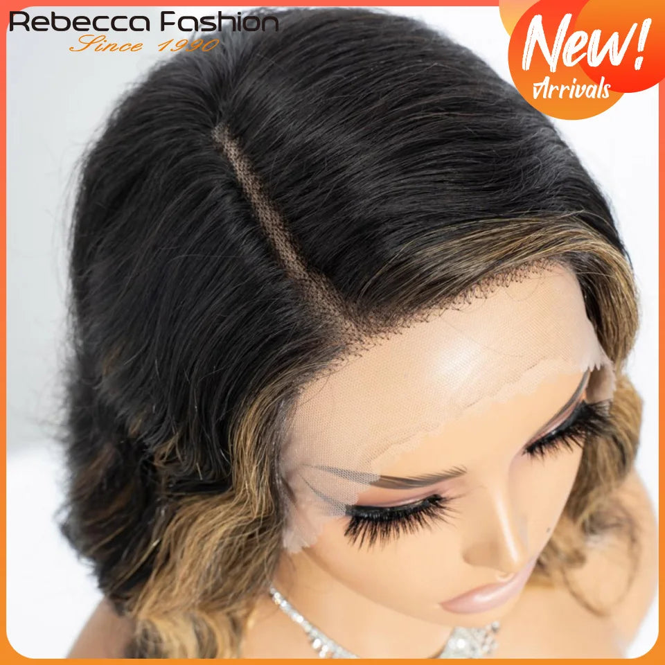 Honey Blonde Bob Wig Human Hair Real 12a Body Wave Part Lace Frontal Wig Ombre Highlight Short Bob Wigs Human Hair Pre Plucked