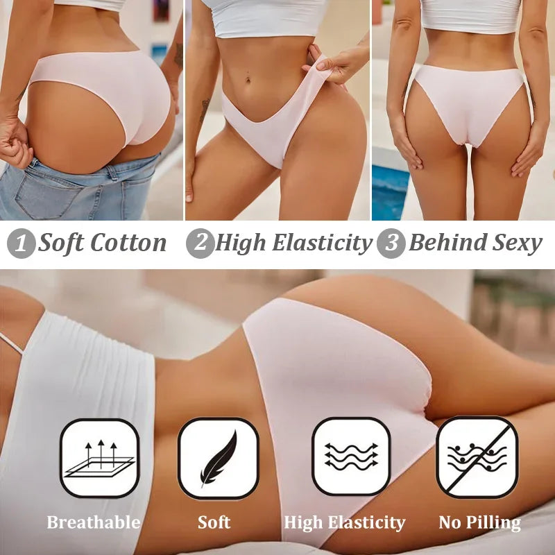 4Pcs Women's Seamless Cotton Briefs Intimates Women Sexy Panties Solid Color Breathable Underwear Female Low Waist Soft Lingerie