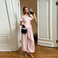 Casual Summer Women's Suit Solid Patchwork Top Long Pants Sets V-neck Short Sleeve Tops Loose Lantern Pant 2026 Lady Chic Suits