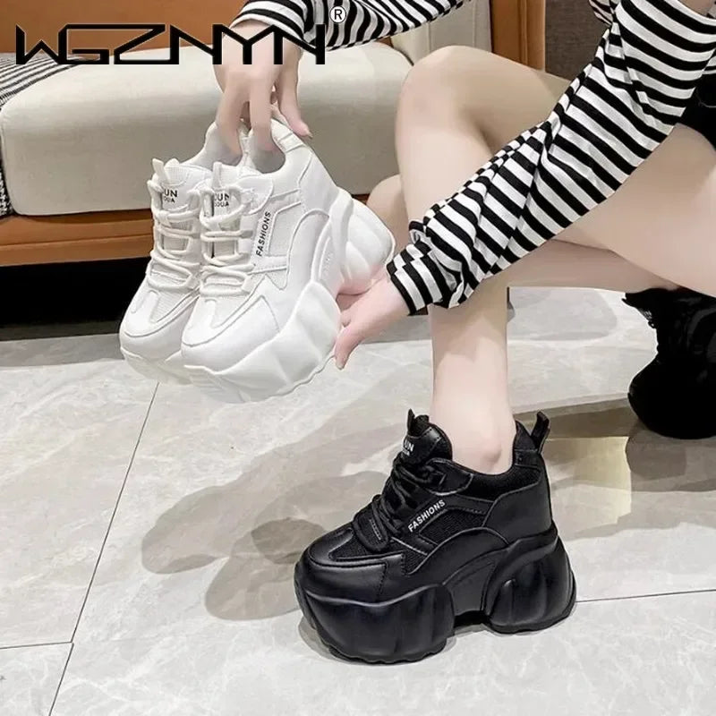 NEW Women Chunky Sneakers Internal 11CM High Platform Breathable Mesh Shoes Ladies Wedges Casual Shoes For Woman Sports Dad Shoe