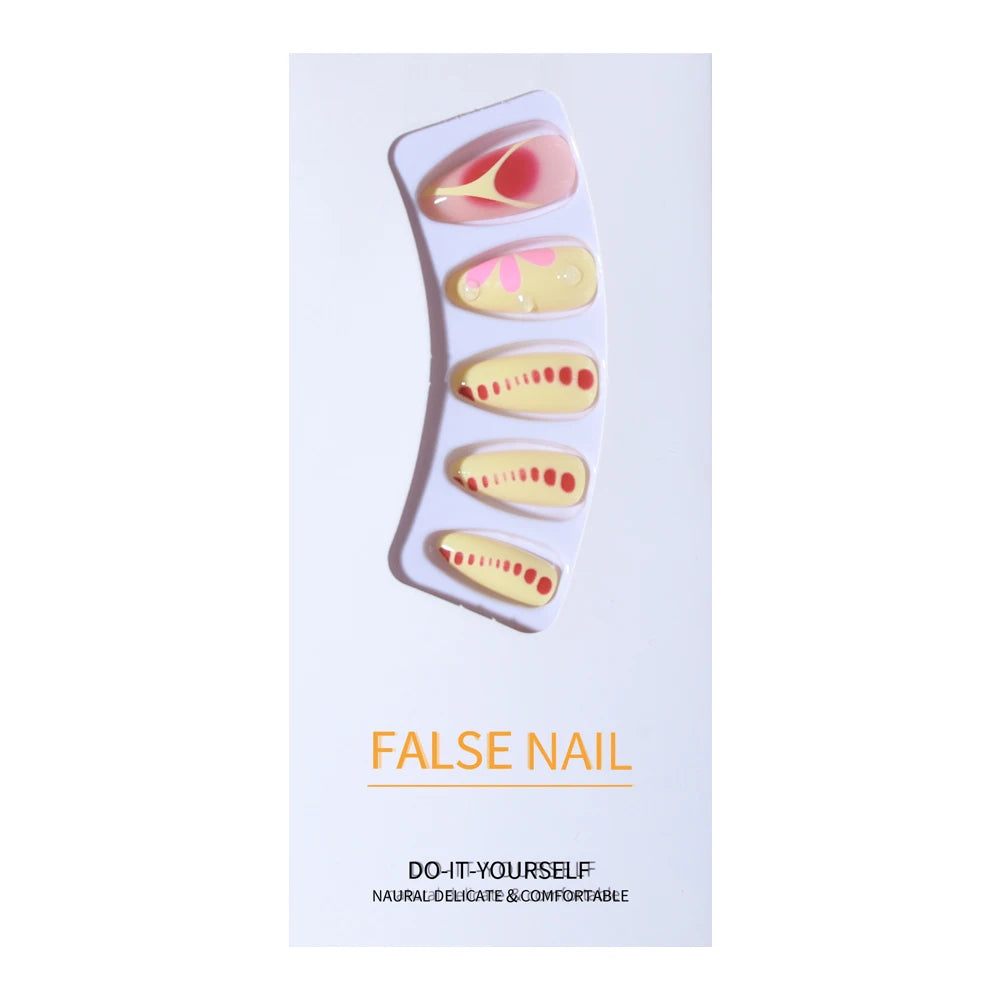 24 pcs  long almond French press on nails,3D gel  flower manicure design, summer manicure, suitable for women and girls to wear