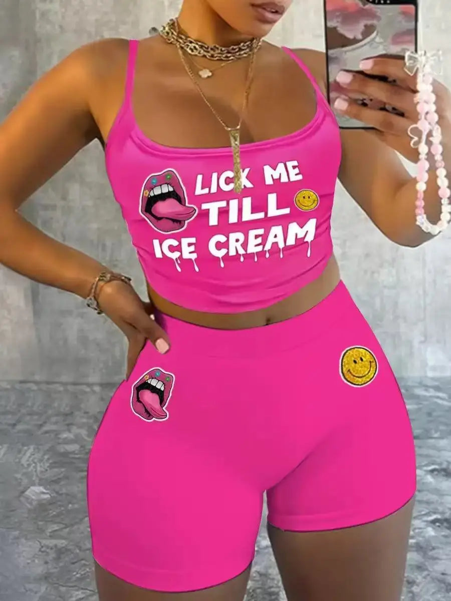 Sexy Spaghetti Strap Crop Tops And Short 2 Piece Sets Woman Outfit 2025 Summer Sexy Sport Casual Two Piece Set Women Short Sets