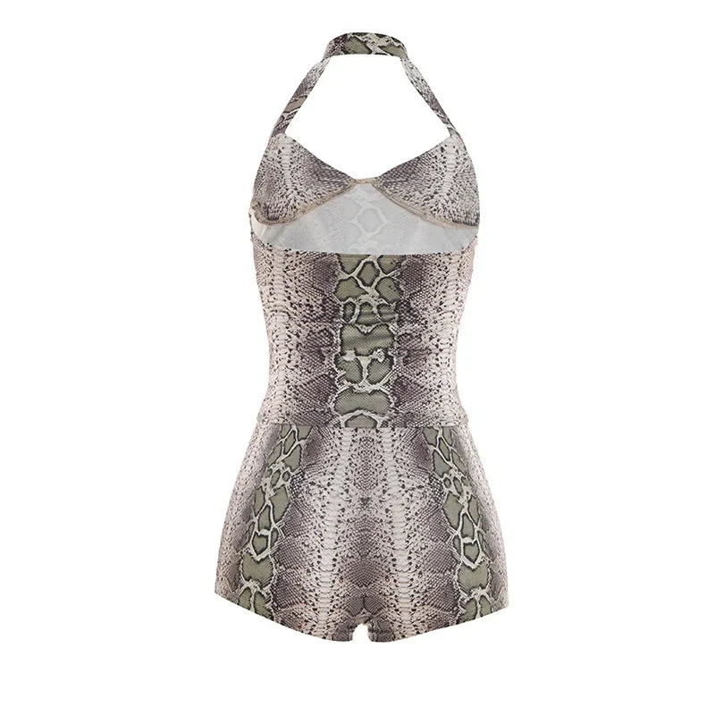 Sexy 2 Piece Short Sets Women Animal Print Summer Club Party Outfit Halter Backless Crop Top Shorts Two Piece Matching Set Gift