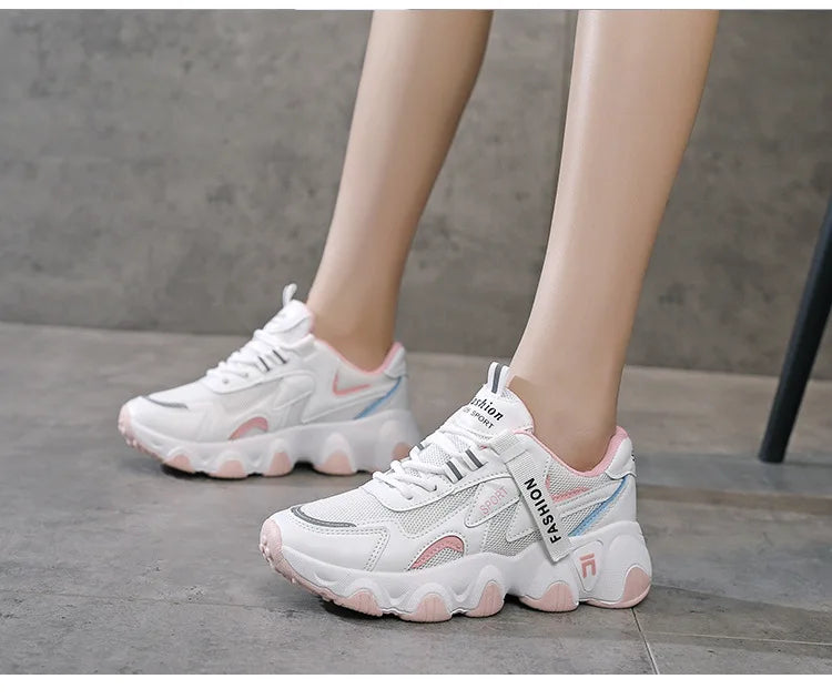Zapatillas Mujer Sneakers Trendy Mesh Platform Sneakers Leather Shoes Breathable Socofy Casual Sports Shoes Women Flats 2023