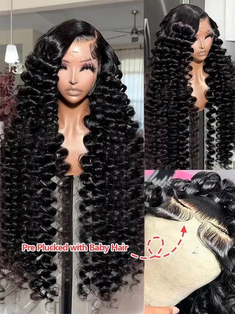 Lakeisha High Density Loose Wave HD 13x6 Lace Front Wigs Human Hair Black Raw Brazilian Deep Curly 40 Inch 13x4 Lace Frontal Wig