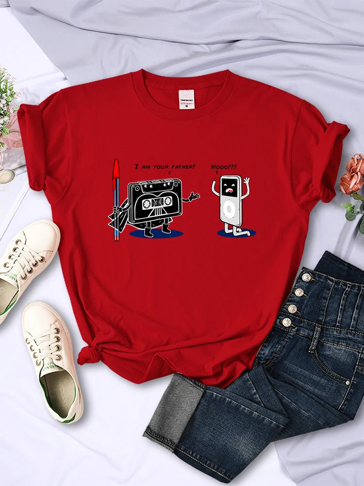 Funny Music Player Design T Shirt Woman Comfortable Creative Tee Fashion Street Style Tops Personality Summer T-Shirts