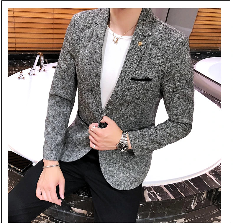 Men's Retro Casual Suit Jacket Blazers Business Formal Linen Suit Jacket High-quality Club Dress Formal Jacket Plus Size 4XL-M