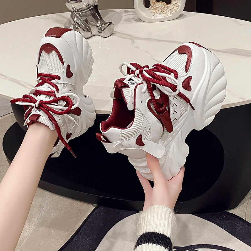 NEW Women Chunky Sneakers Internal 11CM High Platform Breathable Mesh Shoes Ladies Wedges Casual Shoes For Woman Sports Dad Shoe