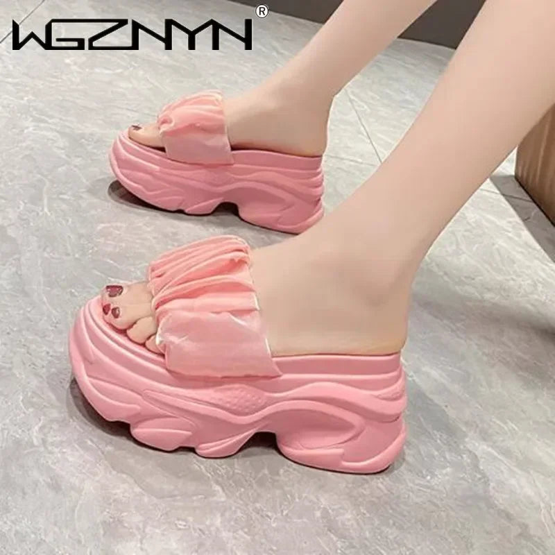 NEW Women Summer Chunky Sandal Platform Slipper 9CM High Heels Ladies Hollow Out Slides Beach Flip-Flop Woman Sandalias De Mujer