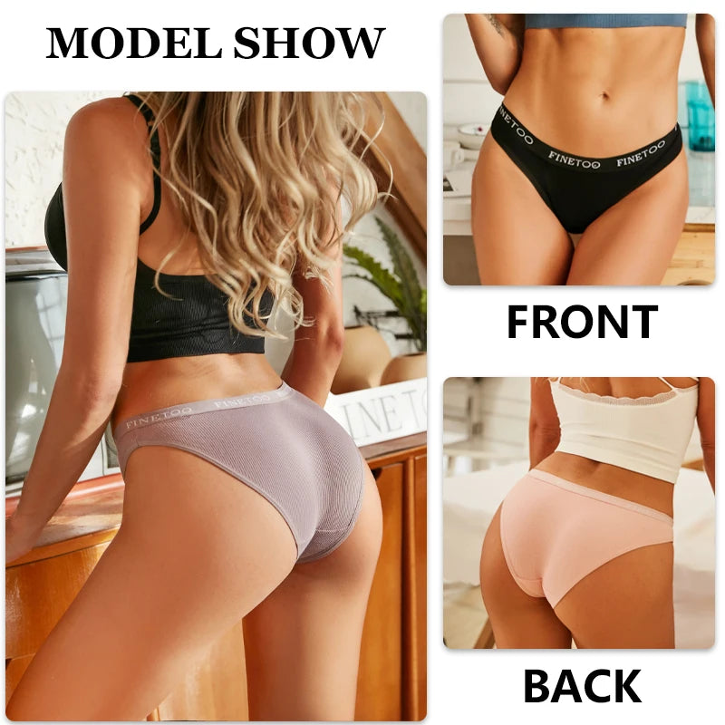 FINETOO 6Pcs Women Cotton Panties M-2XL Striped Underwear Letter Belt Briefs Female Low Waist Lingerie Stretchy Solid Lingerie