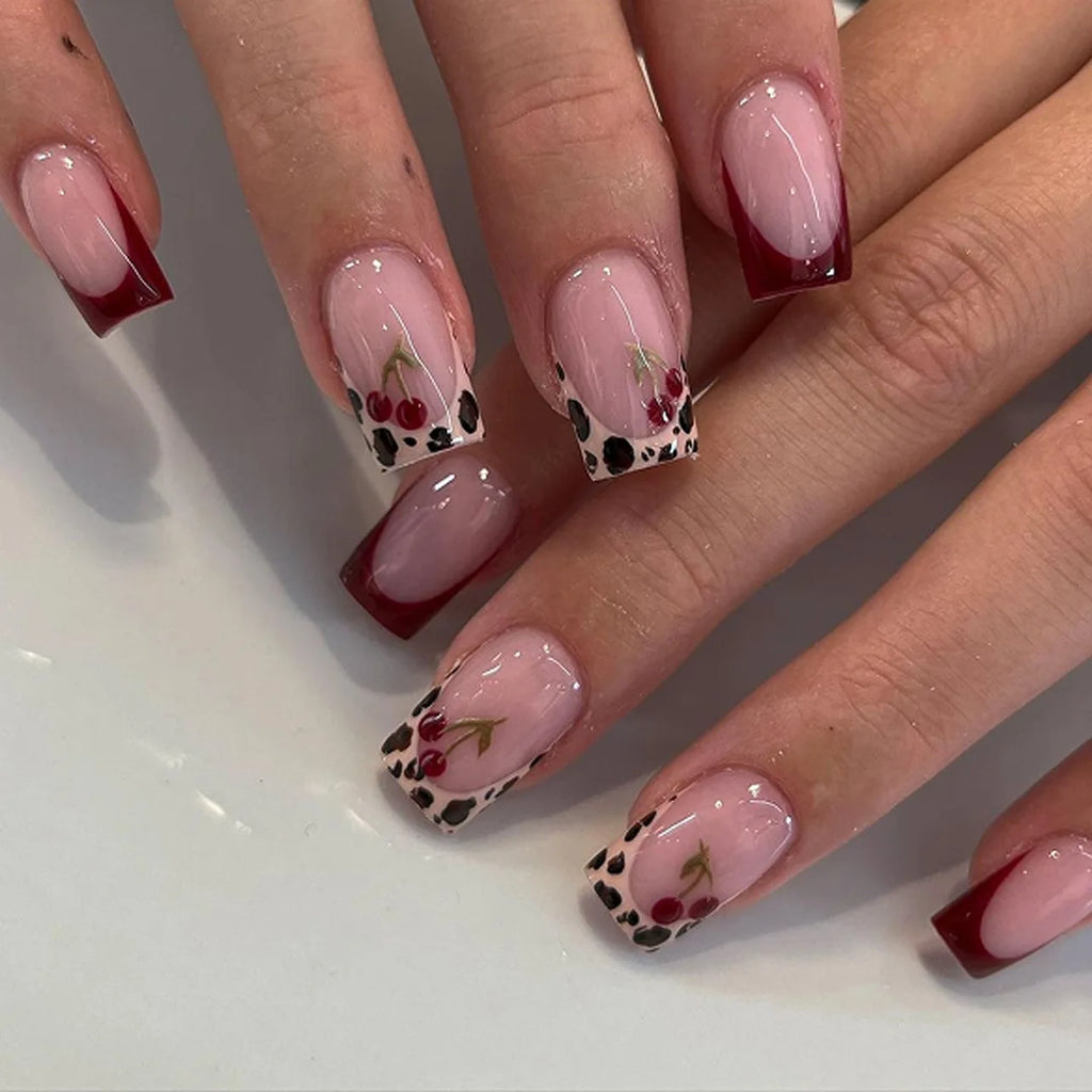 24pcs Simple French Fake Nails Pink Bow White Edge Press on Nails Women Full Cover Wearable Short Coffin False Nail Tips
