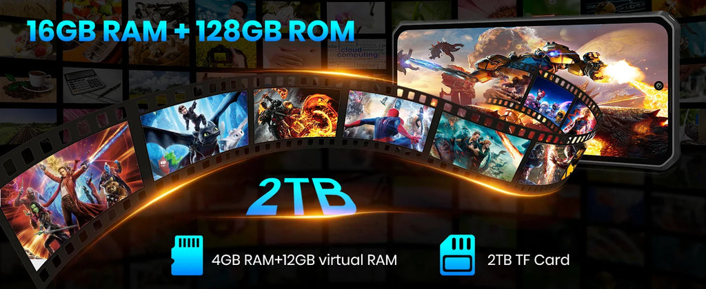 Fossibot [F114] 4G Smartphone 16GB(4+12) RAM 128GB ROM 5000mAh 18W Android 15 Unisoc T615 Ultra-thin Rugged Phone 4G 50MP