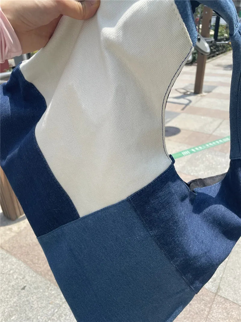 Patchwork Design Women Shoulder Bag Fashion Denim Female Handbags large capacity Jeans big Totes