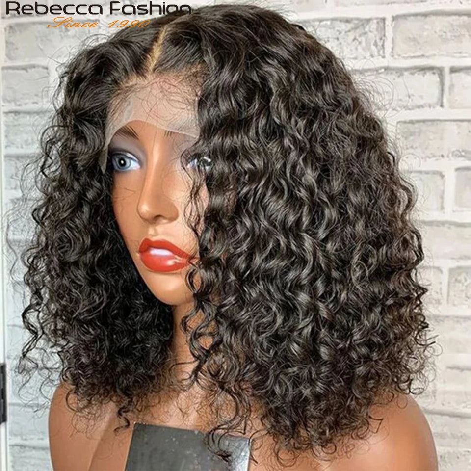 180D Short Cut Deep Wave Bob Lace Wigs Lace Front Human Hair Wigs Brazilian Bob Lace Front Wigs Deep Curly Lace Frontal Wig