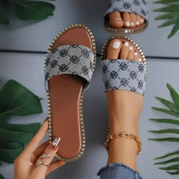 Denim Slippers for Women Shoes Flat Sandals Peep Toe Ladies Casual Slides Female Beach Slippers Flat Shoes Woman Luxury Sandals