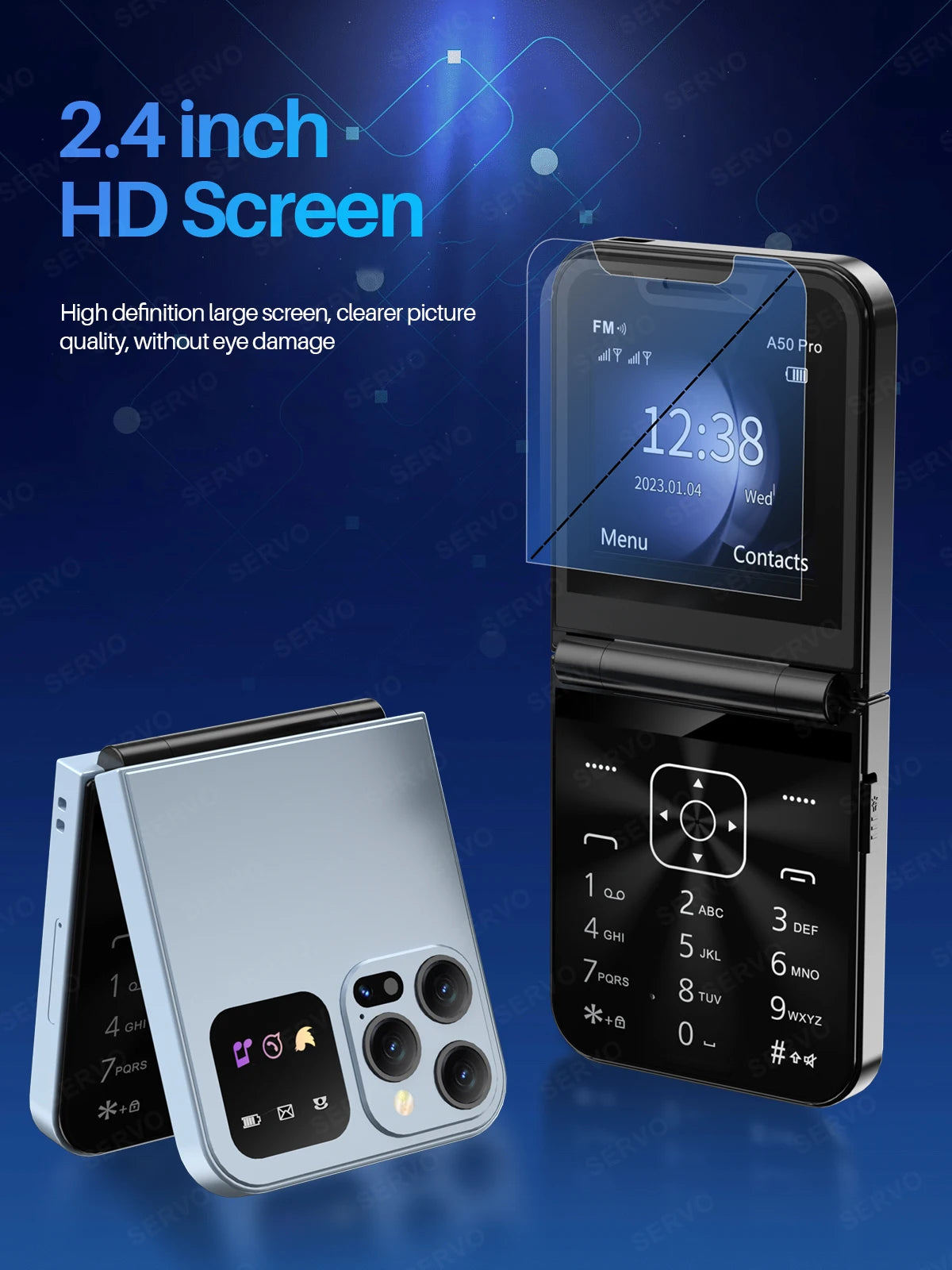 SERVO A50 PRO Flip Mobile Phone 2G GSM 2.4" Display Auto Call Recorder Speed Dial 2 SIMs Foldable Telephones Official Authentic