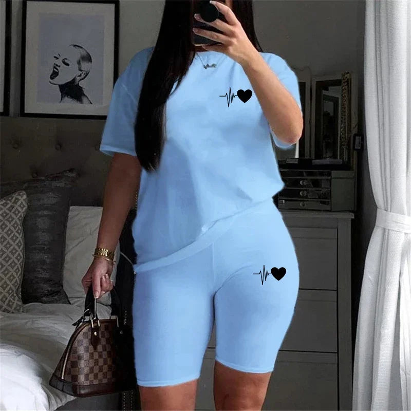 Comfort Quality Casual Woman Clothing Summer Two Piece Set Women Tracksuit T-Shirts O-Neck Shorts Daily Short Sleeve Hot Sales