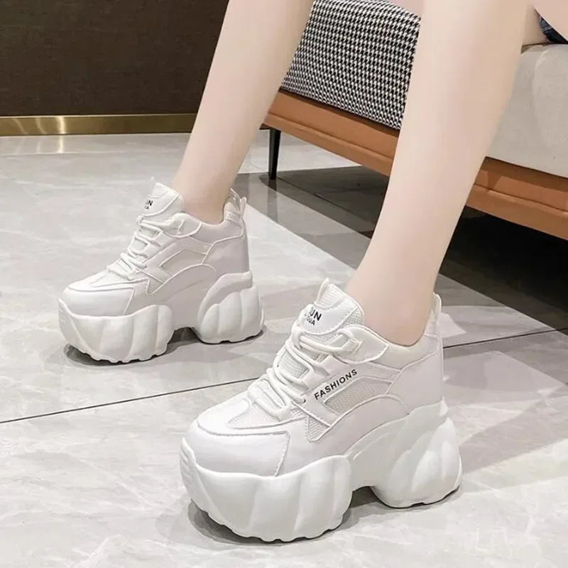 NEW Women Chunky Sneakers Internal 11CM High Platform Breathable Mesh Shoes Ladies Wedges Casual Shoes For Woman Sports Dad Shoe