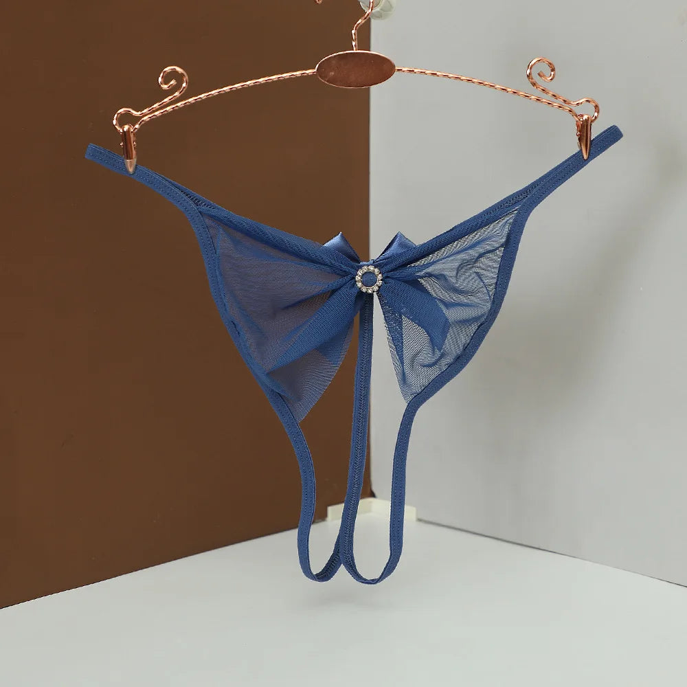 Women Sexy Rhinestone Panties Low Waist Bow G-strings Women's Hollow Out Seamless Panties Female Open Crotch Thongs Underpants