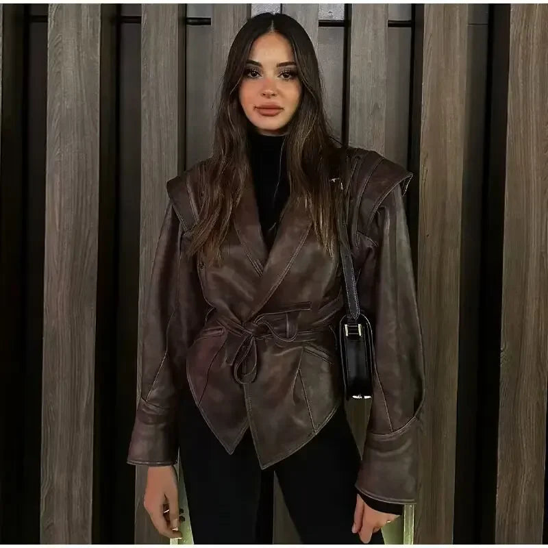 Oligai Spring Women's Casual Faux Leather Jacket Coat for 2025 Stunning PU Jacket Blouse for High Street