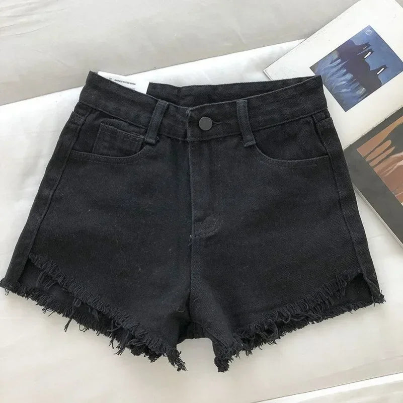 2026 New Summer Women High Wiast Raw Hem Denim Shorts Soild White Black Blue Korean Wide Leg Pants Mon Shorts  Jean Shorts