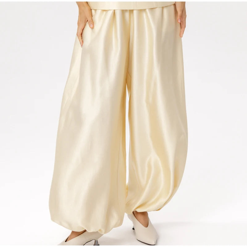 Casual Summer Women's Suit Solid Patchwork Top Long Pants Sets V-neck Short Sleeve Tops Loose Lantern Pant 2026 Lady Chic Suits