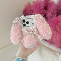 Plush Cute pink blue rabbit  Phone Case for IPhone17 16 15 14 13 Pro Max Soft Silicone Warm Fur Anti-drop luxury Back Cover