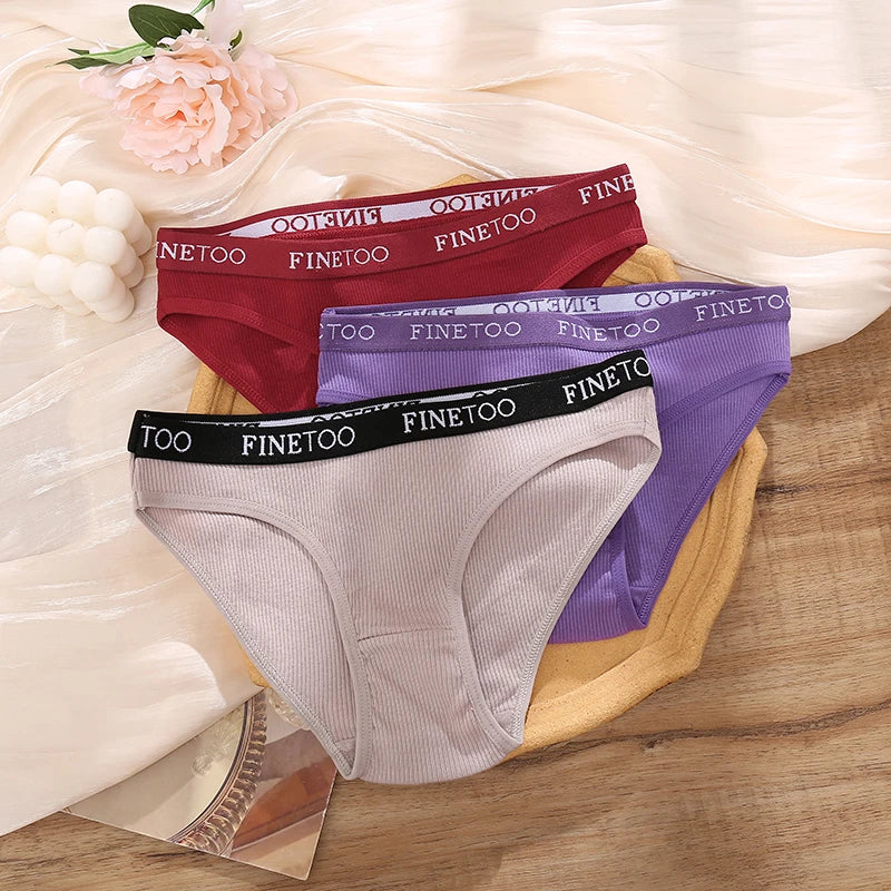FINETOO 6Pcs Women Cotton Panties M-2XL Striped Underwear Letter Belt Briefs Female Low Waist Lingerie Stretchy Solid Lingerie