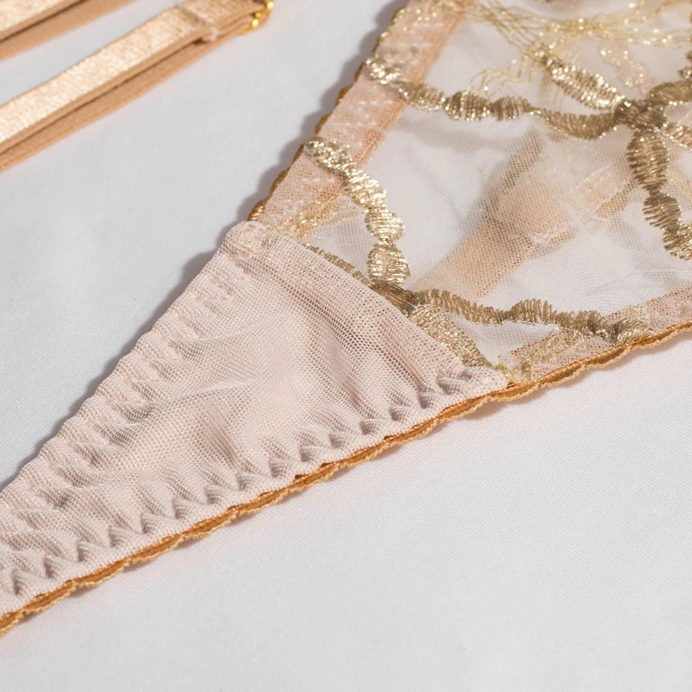 Diccvicc Elegant Lace Lingerie See Through Embroidery Floral Women Underwear 3 Pieces Bra Garter Set Sexy Outfit Intimate Kits